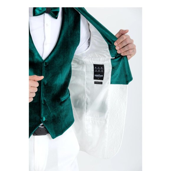 Derman Green Luxury Floral Textured Velvet Collar 3 Piece Tuxedo - Picture 6 of 6